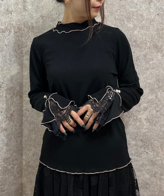 袖レースバイカラーメロープルオーバー | outlet | axes femme