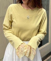 マーガレット刺繍リブトップス(イエロー-F)