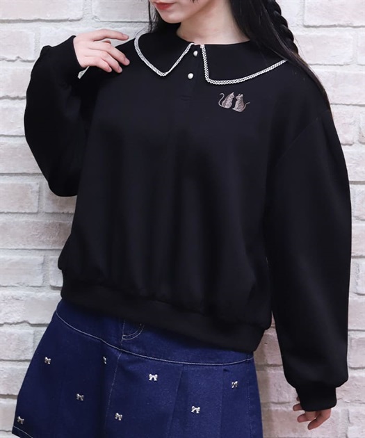 キャット刺繍襟付プルオーバー | レディース服・レディース キャット刺繍襟付プルオーバー | レディース服・レディース