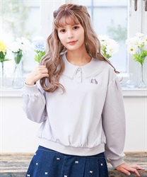 キャット刺繍襟付プルオーバー【2点10%OFF対象商品】(ブルーグレー-M)