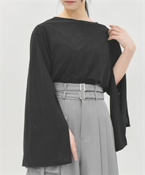 スリット袖シアートップス【2点10%OFF対象商品】(黒-F)