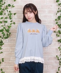 くまボア刺繍裾レースＴシャツ【予約】(サックス-M)