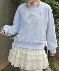 レースアップ刺繍トレーナー(サックス-F)