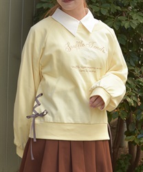 レースアップ刺繍トレーナー(イエロー-F)