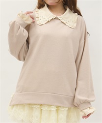 デニム襟ラメ裏毛トレーナー(ピンク-F)