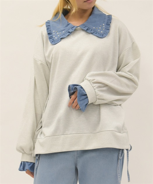 デニム襟ラメ裏毛トレーナー