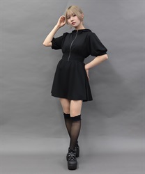 フーディーカットミニワンピース(黒-M)