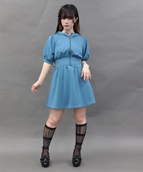 フーディーカットミニワンピース(ブルーグリーン-M)