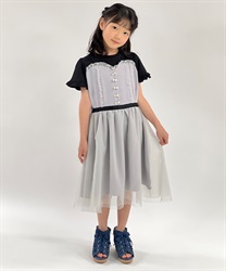 リボンパーツチュールワンピース(グレー-120cm)