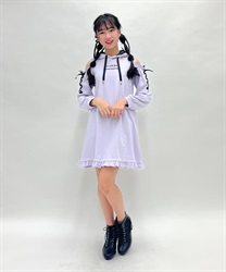 kids編み上げ肩開きパーカーワンピース(ラベンダー-150cm)
