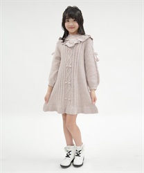 kidsフラワー刺繍ニットワンピース【期間限定価格】(ピンク-120cm)