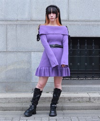 オフショルフリルニットチュニ(パープル-M)