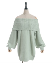 ハート×ケーブル柄チュニワンピース(ミント-M)