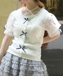 ローズ×リボンカットカーデ【ランク別お値下げ対象商品】(白-F)