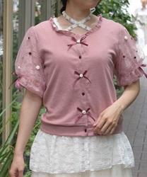 ローズ×リボンカットカーデ【ランク別お値下げ対象商品】(ピンク-F)