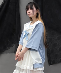 バイカラーフリルパーカー(サックス-M)