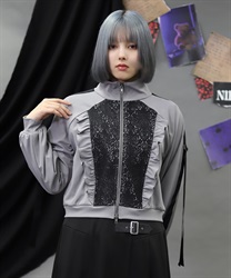 バイカラーベルトトラックジャケット(グレー-M)