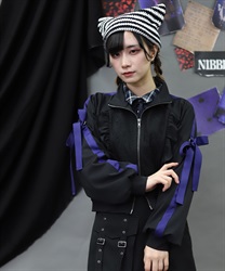 バイカラーベルトトラックジャケット(黒-M)