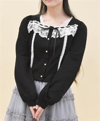 レースデザインカットプルオーバー【2点10%OFF対象商品】(黒-M)
