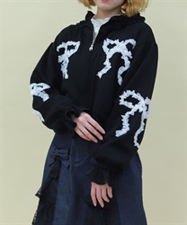 リボンフリルパーカー(黒-M)