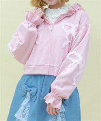 リボンフリルパーカー(ピンク-M)
