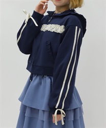 ライン使レースフリルパーカー(紺-M)