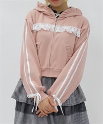 ライン使レースフリルパーカー(ピンク-M)