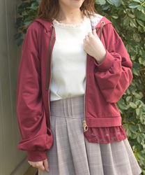 UVカット裾レースショートパーカー【WEB先行販売】(ワイン-F)