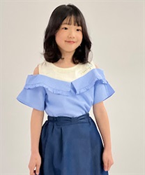 柄切替レイヤード風トップス【2点10%OFF対象商品】(サックス-120cm)