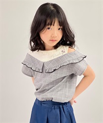 柄切替レイヤード風トップス【2点10%OFF対象商品】(グレー-120cm)