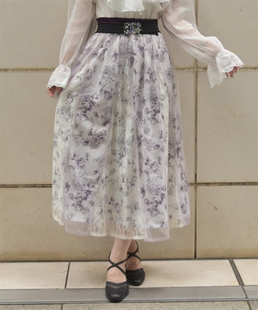 薔薇柄チュール×レース重ねスカート | outlet | axes femme 薔薇柄チュール×レース重ねスカート | outlet | axes femme