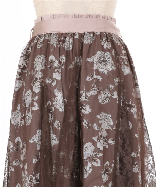薔薇柄チュール×レース重ねスカート | レディース服・レディース 薔薇柄チュール×レース重ねスカート | レディース服・レディース