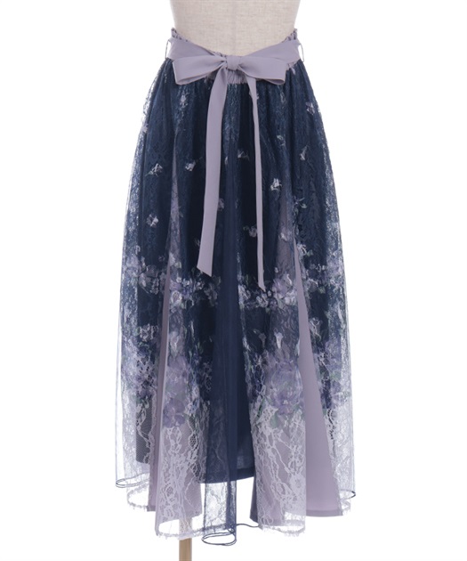 フラワーパネルプリントレーススカート | レディース服 フラワーパネルプリントレーススカート | レディース服
