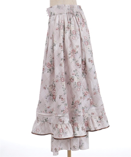 axes femme ピンク チェック スカート axes femme（アクシーズファム）の「花柄×チェック柄切替スカート