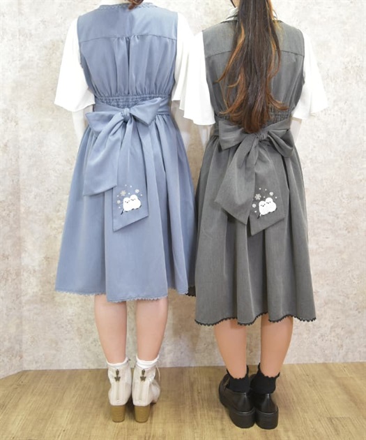シマエナガ刺繍Vネックジャンパースカート | outlet | axes シマエナガ刺繍Vネックジャンパースカート | outlet | axes