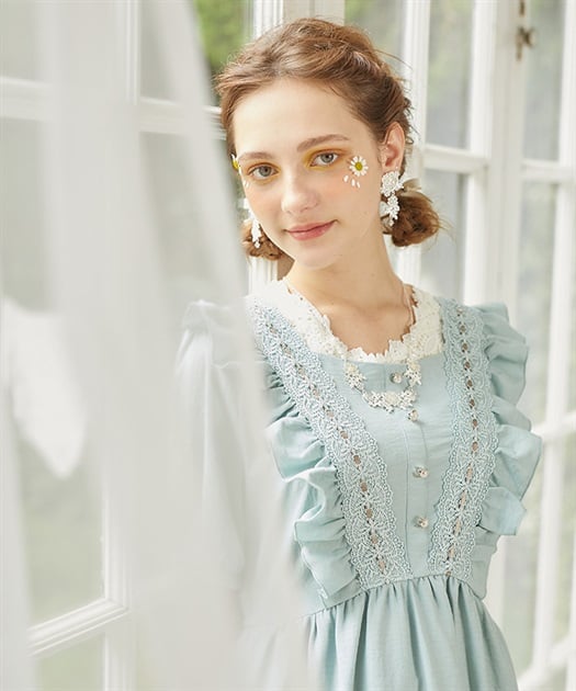 ハシゴレース×袖バラ刺繍ワンピース | レディース服・レディース ハシゴレース×袖バラ刺繍ワンピース | レディース服・レディース