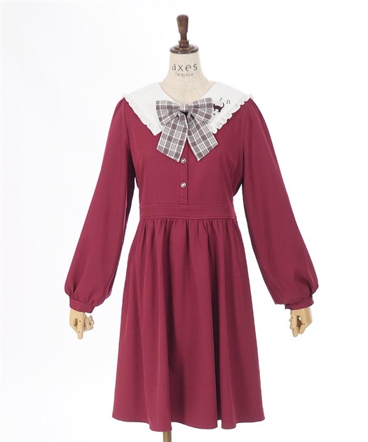 ネコ×音符刺繍セーラーワンピ【10%OFF対象商品】 | レディース服・レディースファッションならアクシーズファム公式通販 ネコ×音符刺繍セーラーワンピ【10%OFF対象商品】 | レディース服・レディースファッションならアクシーズファム公式通販