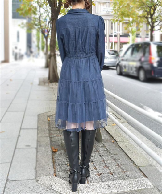 胸刺繍デニム×チュールワンピース | axes femme | axes femme 胸刺繍デニム×チュールワンピース | axes femme | axes femme
