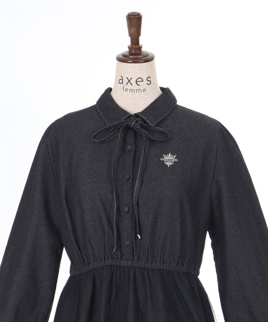 胸刺繍デニム×チュールワンピース | axes femme | axes femme 胸刺繍デニム×チュールワンピース | axes femme | axes femme