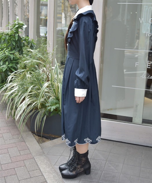 スカラップ刺繍バイカラーワンピース | レディース服