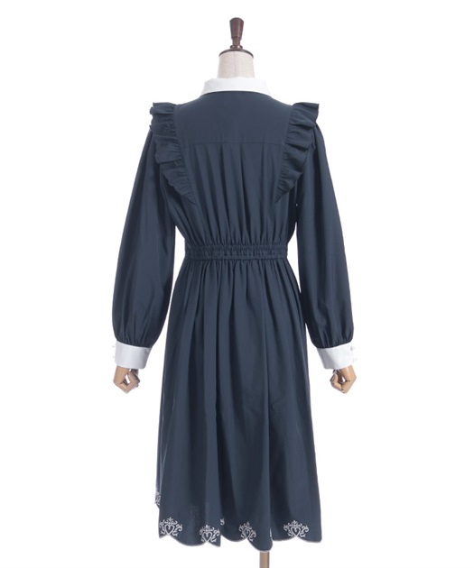 スカラップ刺繍バイカラーワンピース | レディース服 スカラップ刺繍バイカラーワンピース | レディース服