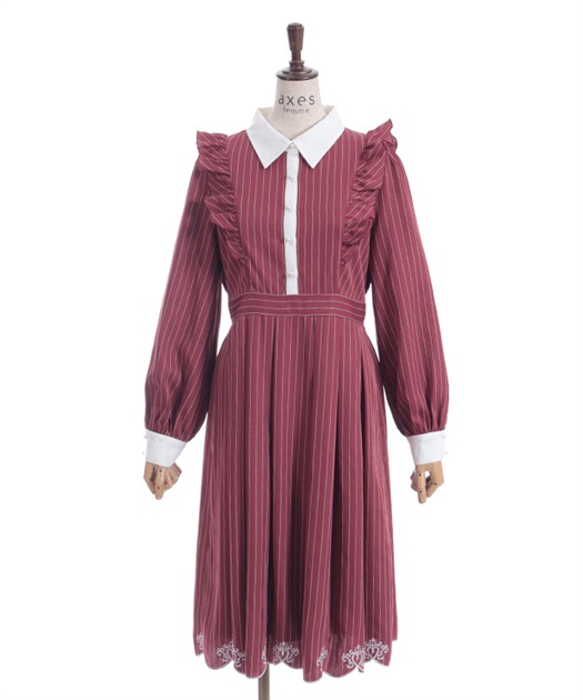 スカラップ刺繍バイカラーワンピース | レディース服 スカラップ刺繍バイカラーワンピース | レディース服