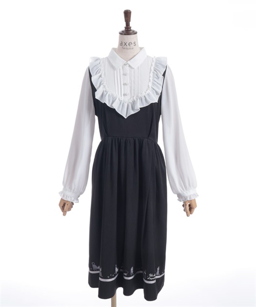 キャット刺繍ドッキングワンピース | レディース服・レディース キャット刺繍ドッキングワンピース | レディース服・レディース