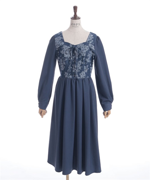 ブーケデニムレースアップワンピース | レディース服 ブーケデニムレースアップワンピース | レディース服