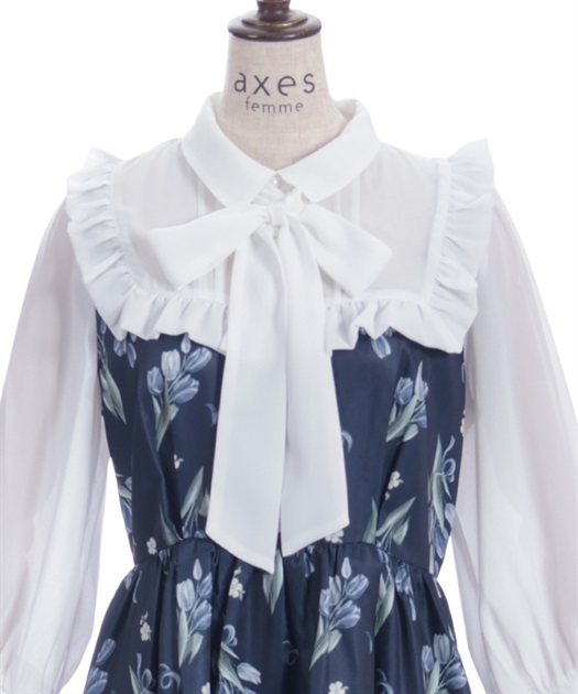 チューリップ柄リボンタイワンピース | 衣料 | axes femme チューリップ柄リボンタイワンピース | 衣料 | axes femme
