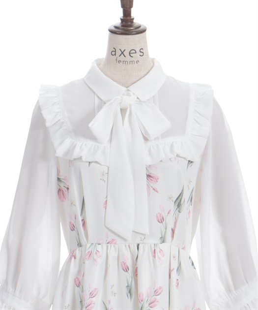 チューリップ柄リボンタイワンピース | 衣料 | axes femme チューリップ柄リボンタイワンピース | 衣料 | axes femme