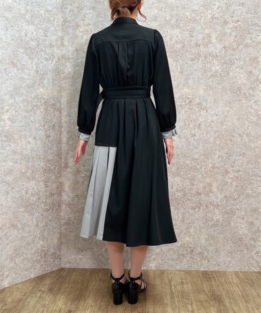プリーツ使バイカラーワンピース | outlet | axes femme online shop プリーツ使バイカラーワンピース | outlet | axes femme online shop