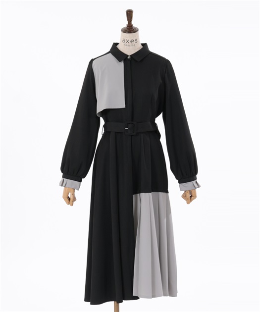 プリーツ使バイカラーワンピース | outlet | axes femme online shop プリーツ使バイカラーワンピース | outlet | axes femme online shop