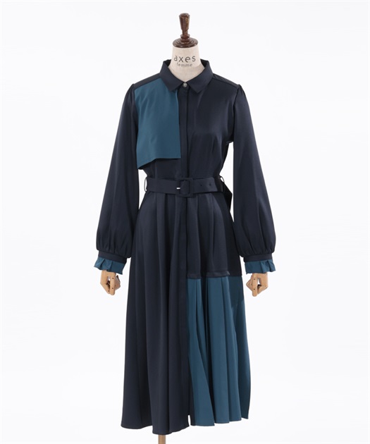 プリーツ使バイカラーワンピース | outlet | axes femme online shop プリーツ使バイカラーワンピース | outlet | axes femme online shop