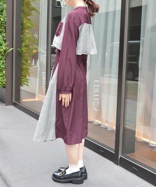 チェック柄パッチワークワンピース【期間限定価格】 | outlet チェック柄パッチワークワンピース【期間限定価格】 | outlet